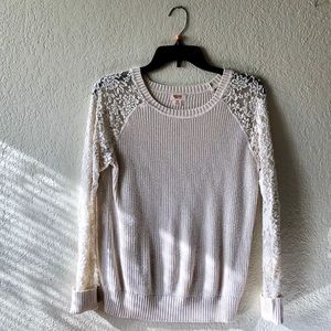 Knit Sweater with Lace Sleeves